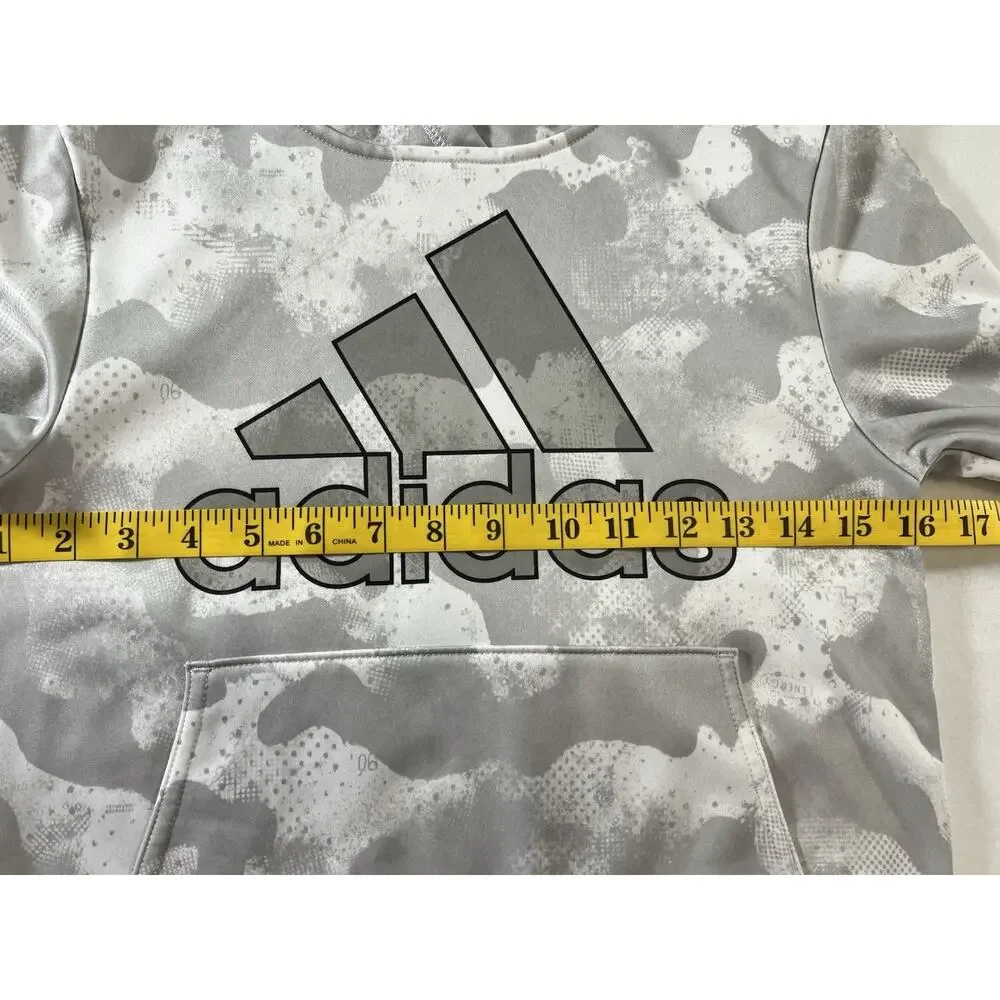 adidas Boys Size 8 Gray/White Camo Pullover Hoodie Polyester Logo Pockets